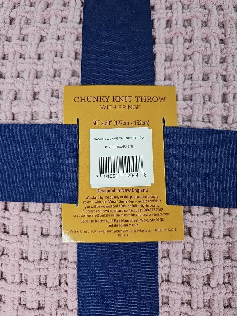 Berkshire Blanket Chunky Knit Throw Blush Pink Blanket Throw NWT 50”x 60”